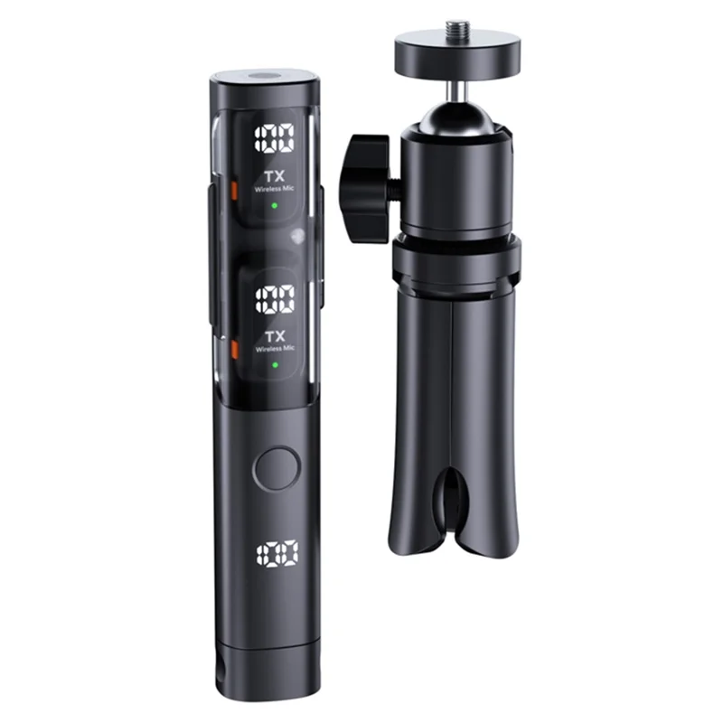 QY99 Wireless Lavalier Microphone AI Noise Reduction Type-C Interface Lavalier Mic with Tripod & Storage Case (2 Microphones+1 Receiver)