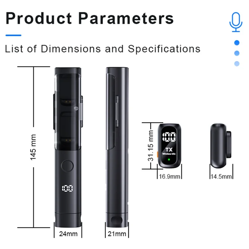 QY99 Wireless Lavalier Microphone AI Noise Reduction Type-C Interface Lavalier Mic with Tripod & Storage Case (2 Microphones+1 Receiver)