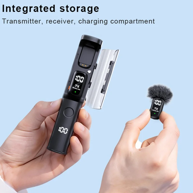QY99 Wireless Lavalier Microphone AI Noise Reduction Type-C Interface Lavalier Mic with Tripod & Storage Case (2 Microphones+1 Receiver)