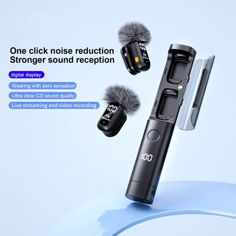 QY99 Wireless Lavalier Microphone AI Noise Reduction Type-C Interface Lavalier Mic with Tripod & Storage Case (2 Microphones+1 Receiver)