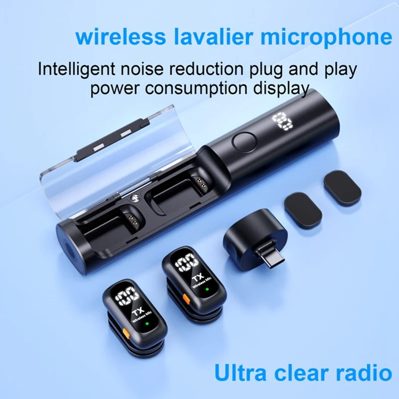 QY99 Wireless Lavalier Microphone AI Noise Reduction Type-C Interface Lavalier Mic with Tripod & Storage Case (2 Microphones+1 Receiver)