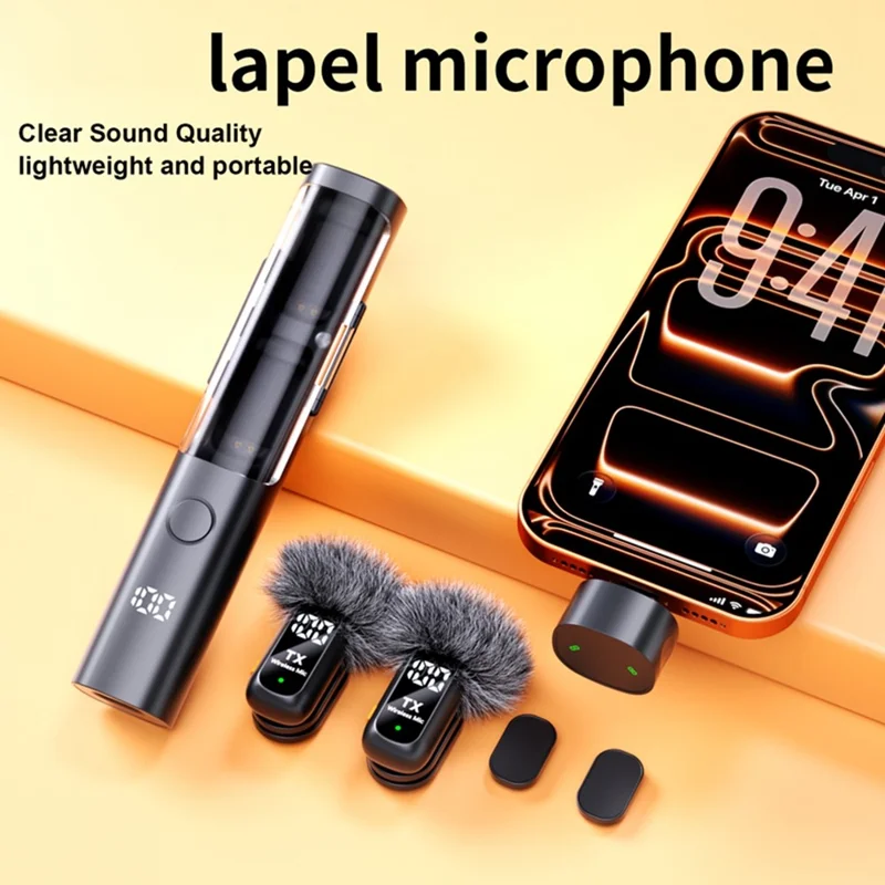 QY99 Wireless Lavalier Microphone AI Noise Reduction Type-C Interface Lavalier Mic with Tripod & Storage Case (2 Microphones+1 Receiver)