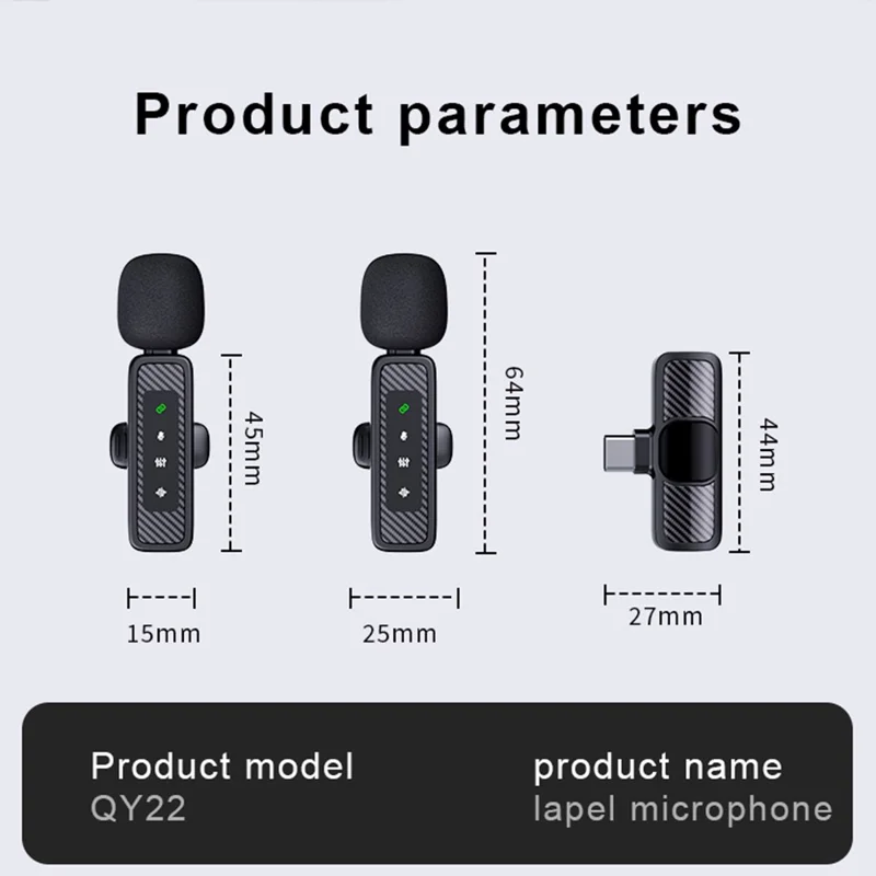 QY22 2.4G Wireless Lavalier Microphone Type-C 20m Range Lavalier Mic for Live Streaming Interview (2 Microphones+1 Receiver)