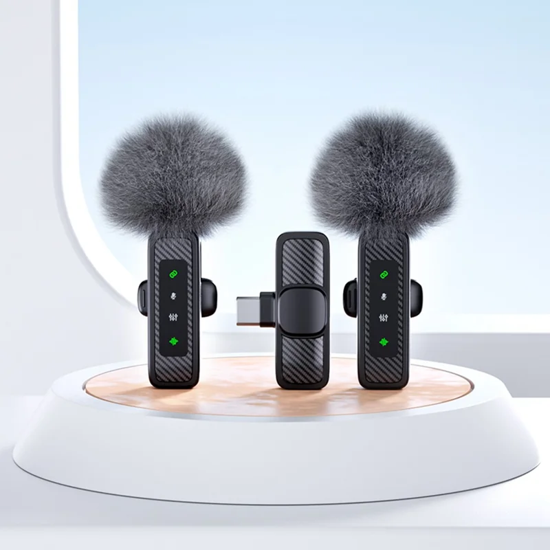 QY22 2.4G Wireless Lavalier Microphone Type-C 20m Range Lavalier Mic for Live Streaming Interview (2 Microphones+1 Receiver)