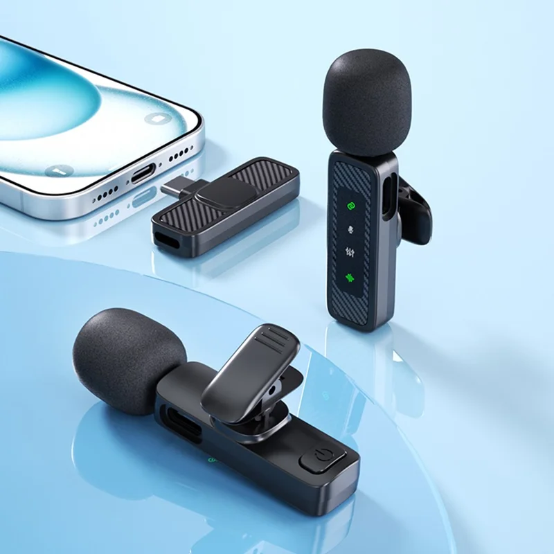 QY22 2.4G Wireless Lavalier Microphone Type-C 20m Range Lavalier Mic for Live Streaming Interview (2 Microphones+1 Receiver)