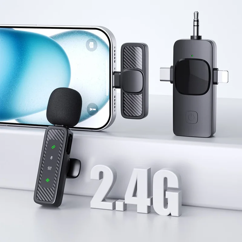QY22 2.4G Wireless Lavalier Microphone Type-C 20m Range Lavalier Mic for Live Streaming Interview (2 Microphones+1 Receiver)