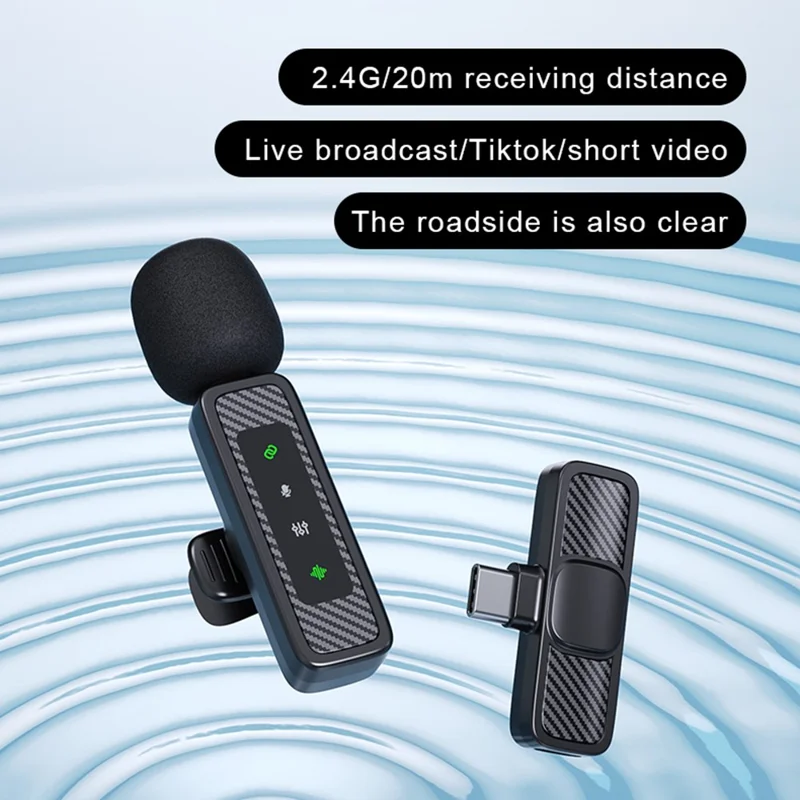QY22 2.4G Wireless Lavalier Microphone Type-C 20m Range Lavalier Mic for Live Streaming Interview (2 Microphones+1 Receiver)