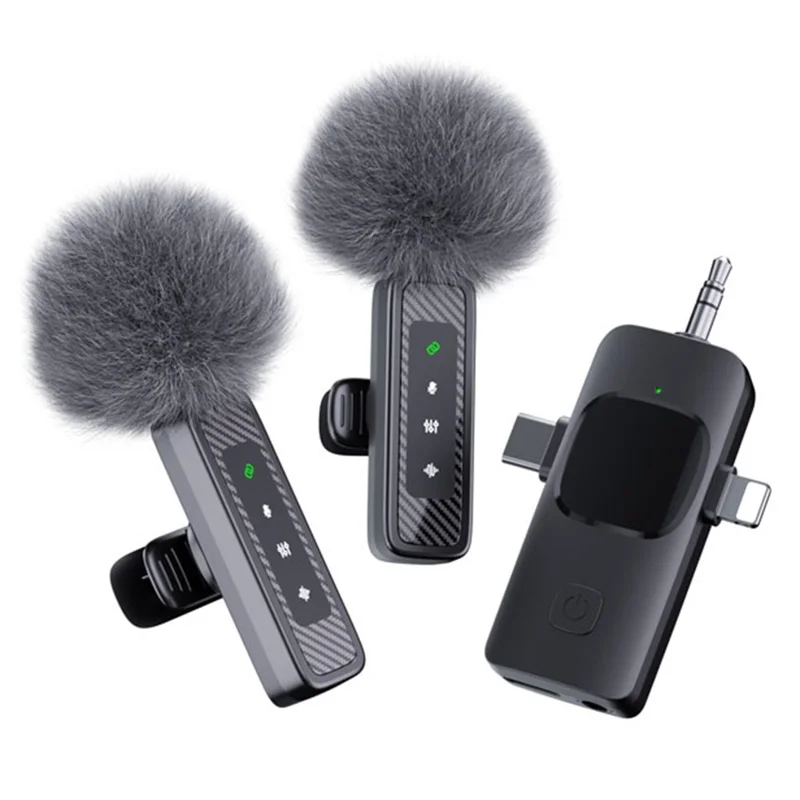 QY22 2.4G Wireless Lavalier Microphone Type-C iP (5-14) 3.5mm TRS Lavalier Mic for Live Streaming Interview (2 Microphones+1 Receiver)