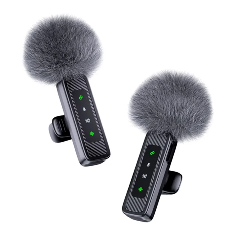 QY22 2.4G Wireless Lavalier Microphone Type-C iP (5-14) 3.5mm TRS Lavalier Mic for Live Streaming Interview (2 Microphones+1 Receiver)