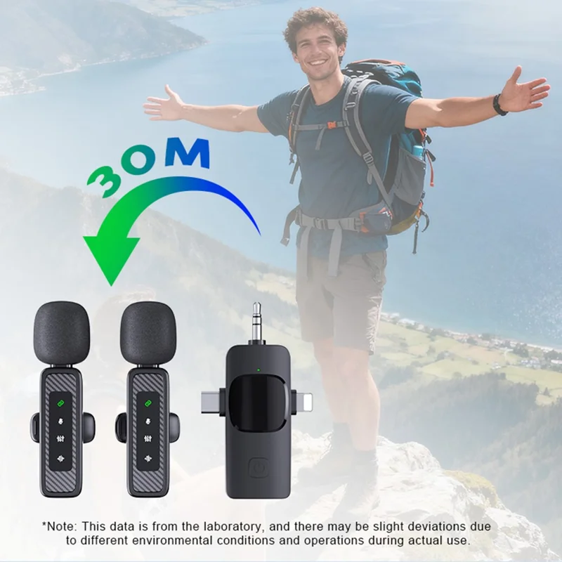 QY22 2.4G Wireless Lavalier Microphone Type-C iP (5-14) 3.5mm TRS Lavalier Mic for Live Streaming Interview (2 Microphones+1 Receiver)