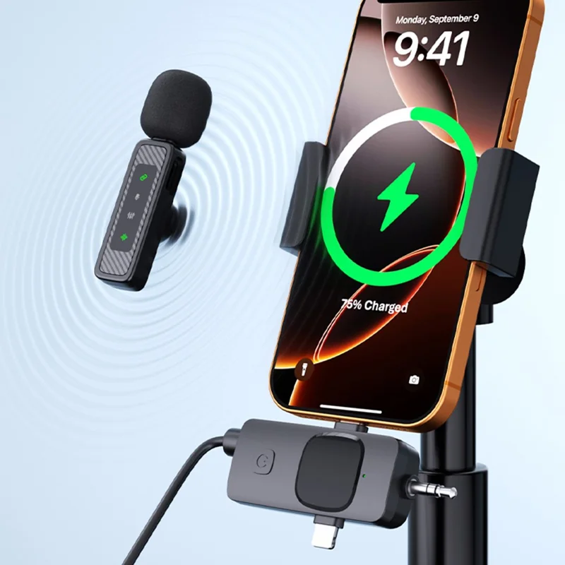 QY22 2.4G Wireless Lavalier Microphone Type-C iP (5-14) 3.5mm TRS Lavalier Mic for Live Streaming Interview (2 Microphones+1 Receiver)