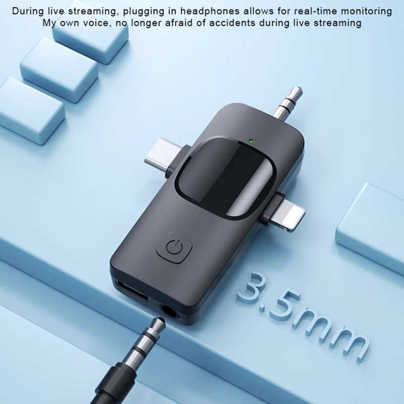 QY22 2.4G Wireless Lavalier Microphone Type-C iP (5-14) 3.5mm TRS Lavalier Mic for Live Streaming Interview (2 Microphones+1 Receiver)