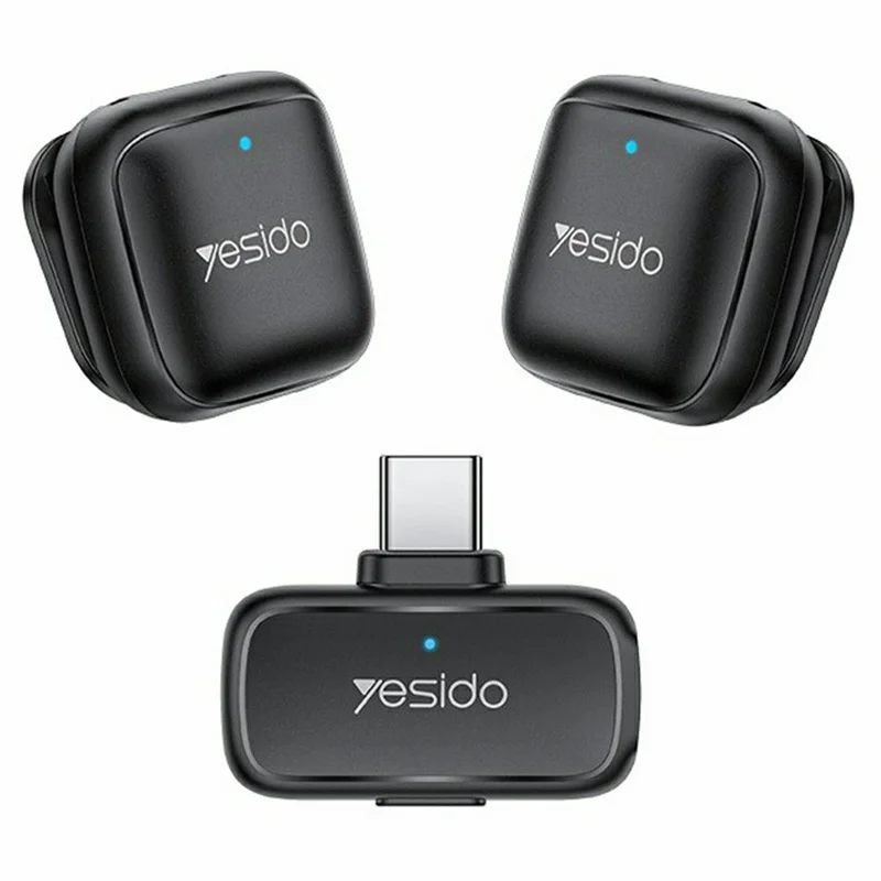 YESIDO KR29 Type-C Plug 2.4GHz Wireless Lavalier Microphone Dual Transmitter 48kHz 50m Range - Black