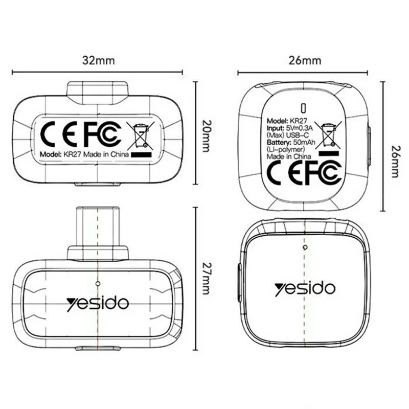 YESIDO KR29 Type-C Plug 2.4GHz Wireless Lavalier Microphone Dual Transmitter 48kHz 50m Range - Black