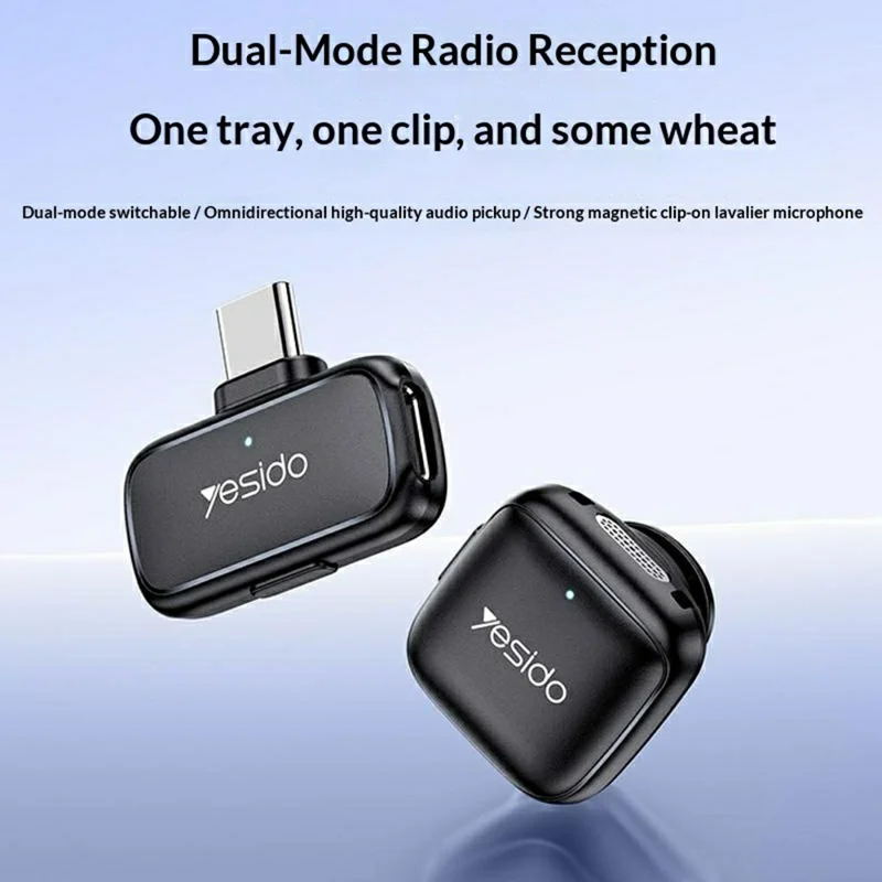 YESIDO KR27 Type-C aansluiting Dual Mode 2,4 GHz Draadloze Lavaliermicrofoon, 1 zender + 1 ontvanger - Zwart