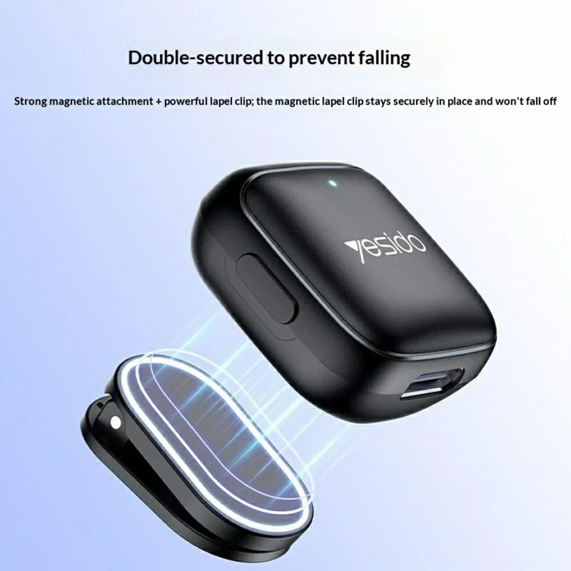 YESIDO KR27 Type-C aansluiting Dual Mode 2,4 GHz Draadloze Lavaliermicrofoon, 1 zender + 1 ontvanger - Zwart