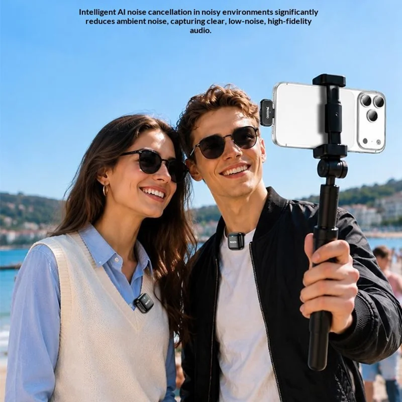 YESIDO KR31 Type-C Plug 2.4GHz Wireless Lavalier Microphone AI Noise Cancellation with Charging Case, 2 Transmitters + 1 Receiver - Black