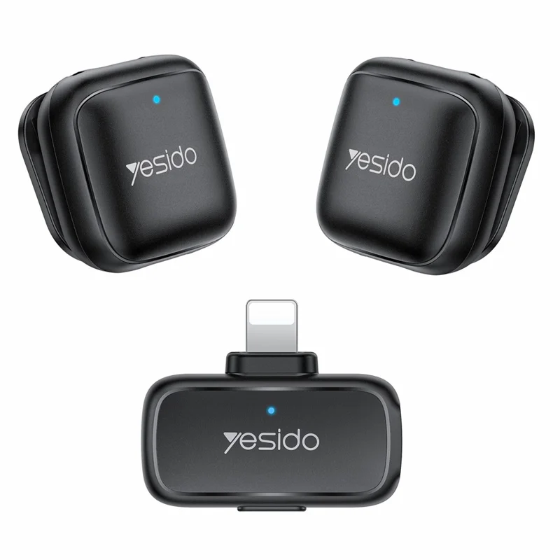 YESIDO KR28 iP Plug 2.4GHz Wireless Lavalier Microphone Dual Transmitter Plug and Play Clip-on Mic - Black