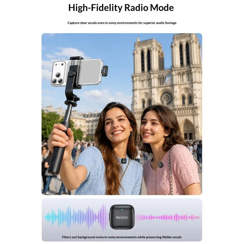 YESIDO KR28 iP Plug 2.4GHz Wireless Lavalier Microphone Dual Transmitter Plug and Play Clip-on Mic - Black
