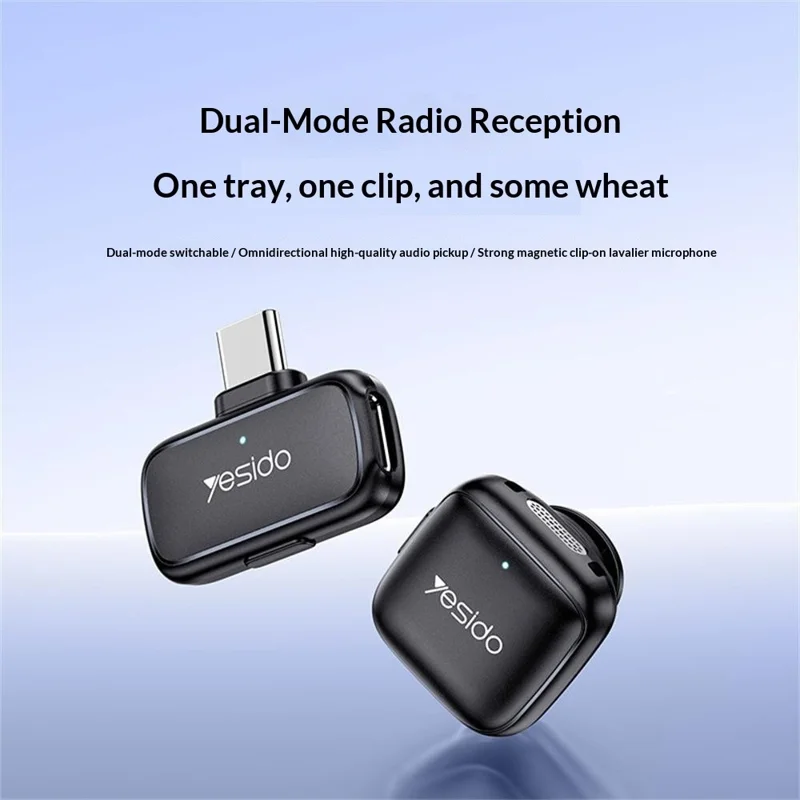 YESIDO KR26 iP Plug Mini Lavalier Microphone 2.4GHz Wireless Clip-on Mic, 1 Transmitter + 1 Receiver - Black
