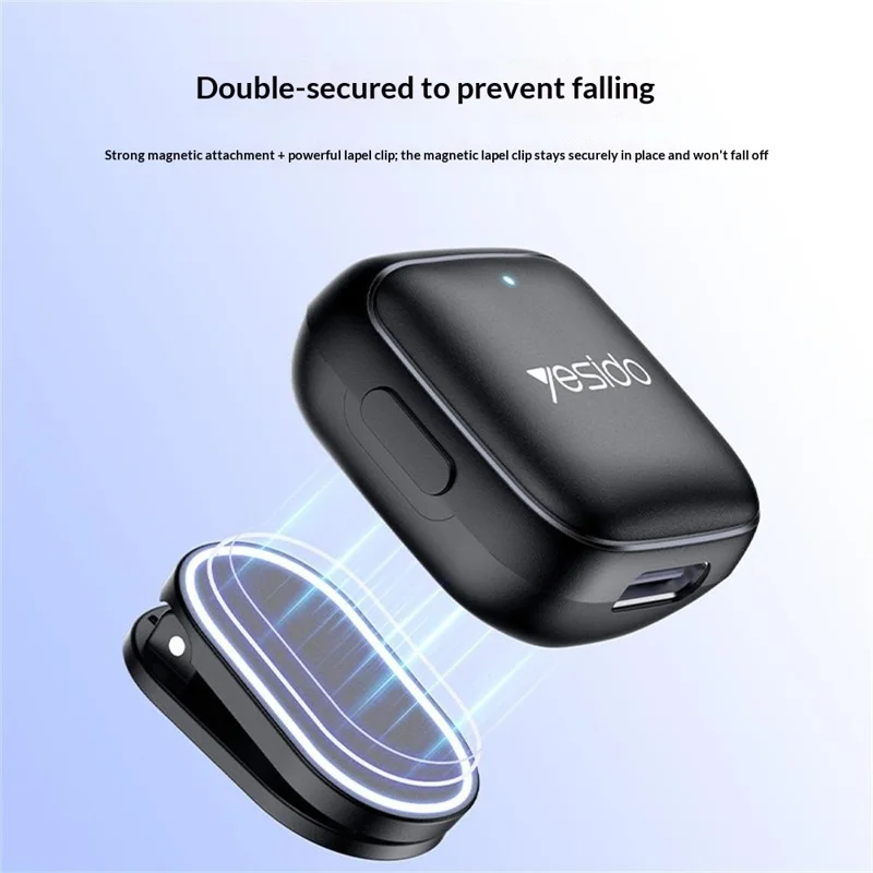 YESIDO KR26 iP Plug Mini Lavalier Microphone 2.4GHz Wireless Clip-on Mic, 1 Transmitter + 1 Receiver - Black