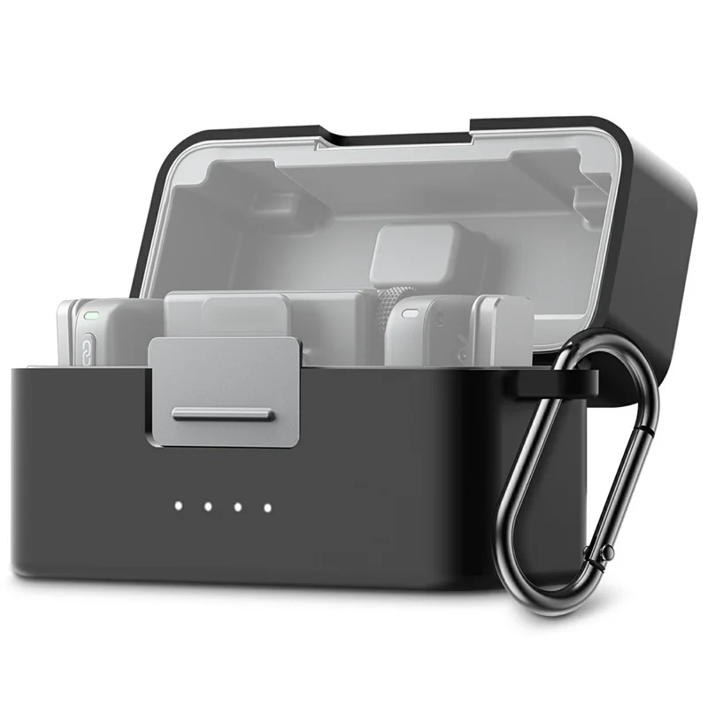 PULUZ PU744 For DJI Mic Mini Charging Case Silicone Protective Cover Shockproof Dustproof with Carabiner - Black