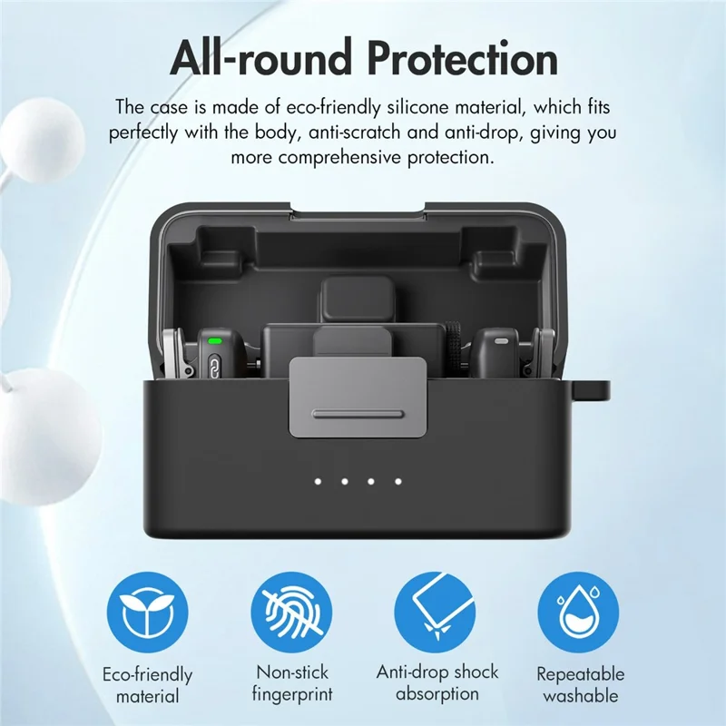 PULUZ PU744 For DJI Mic Mini Charging Case Silicone Protective Cover Shockproof Dustproof with Carabiner - Black