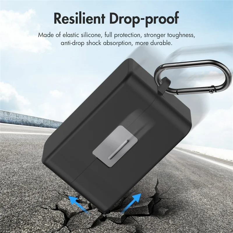 PULUZ PU744 For DJI Mic Mini Charging Case Silicone Protective Cover Shockproof Dustproof with Carabiner - Black