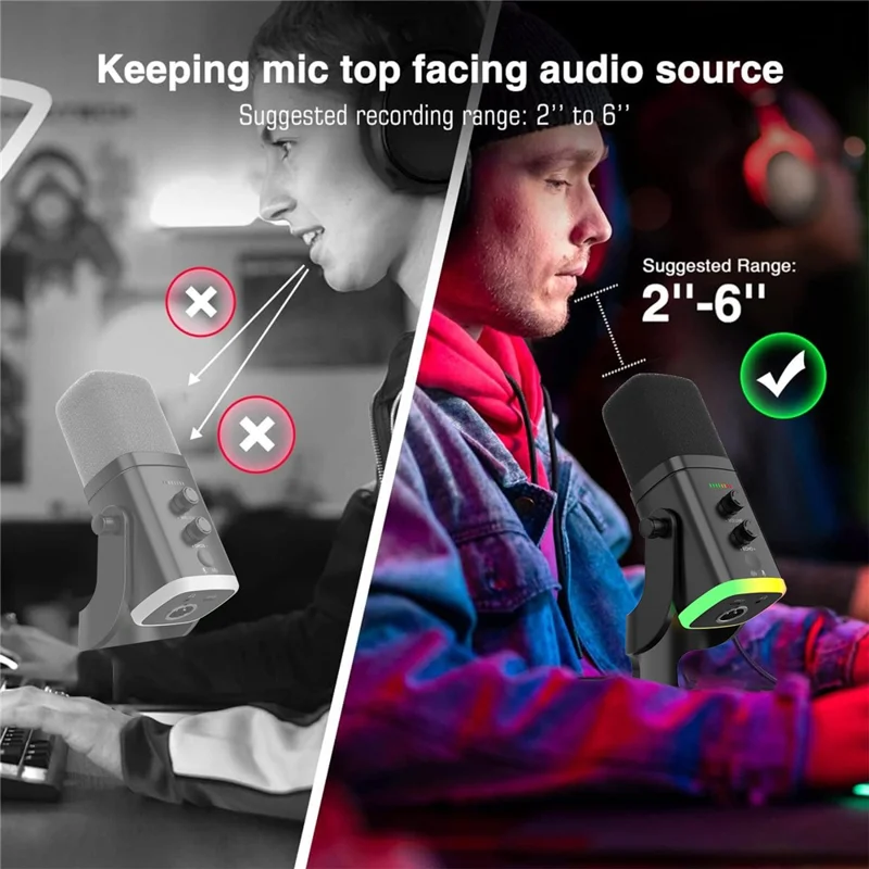USB Dynamic Microphone Noise Canceling RGB for Recording Gaming Live Streaming Karaoke - Black