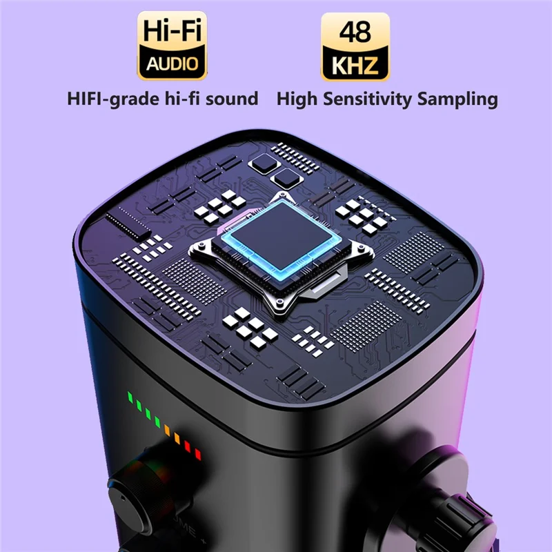 USB Dynamic Microphone Noise Canceling RGB for Recording Gaming Live Streaming Karaoke - Black