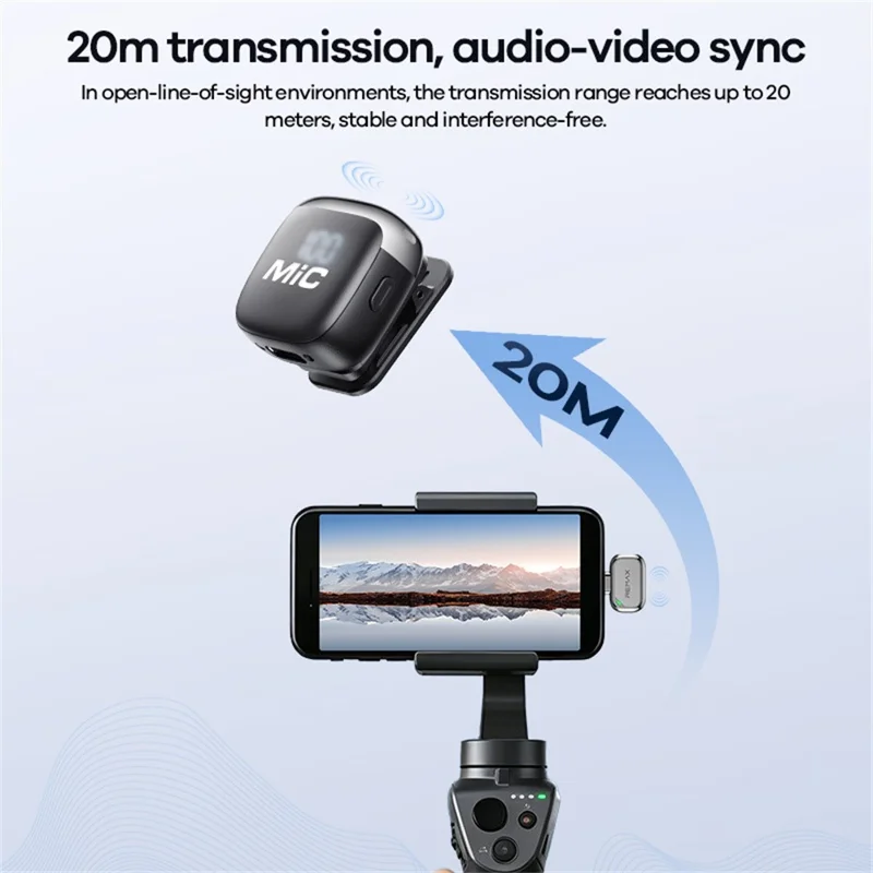 REMAX K27 Noise Cancelling Digital Display Clip-on Microphone Type-C Wireless Lavalier Microphone for Live Streaming Recording - Black