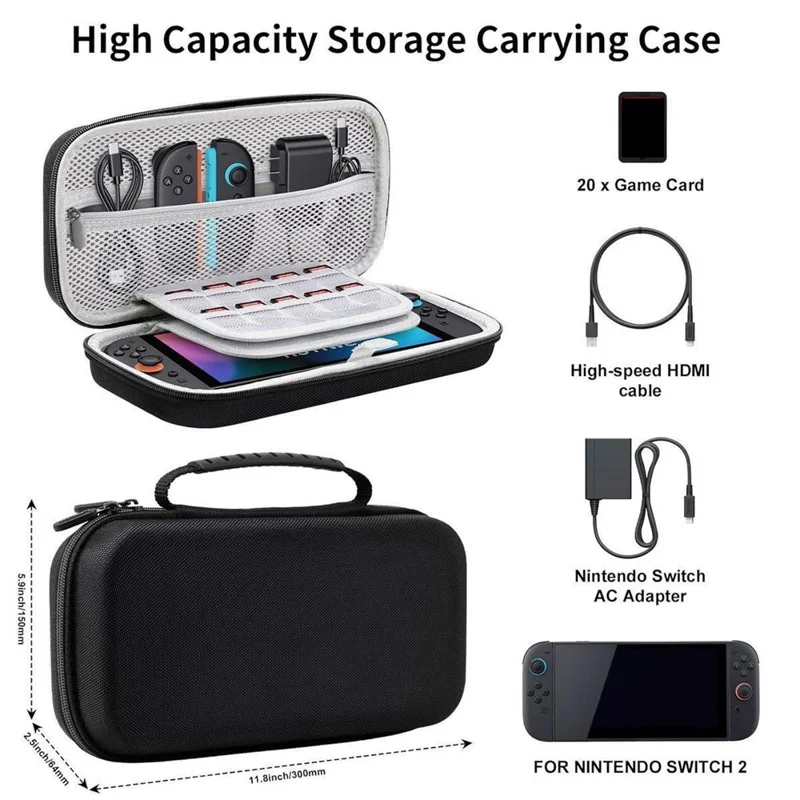 For Nintendo Switch 2 Carrying Case 20-Cartridge EVA + Oxford Fabric Shockproof Storage Bag