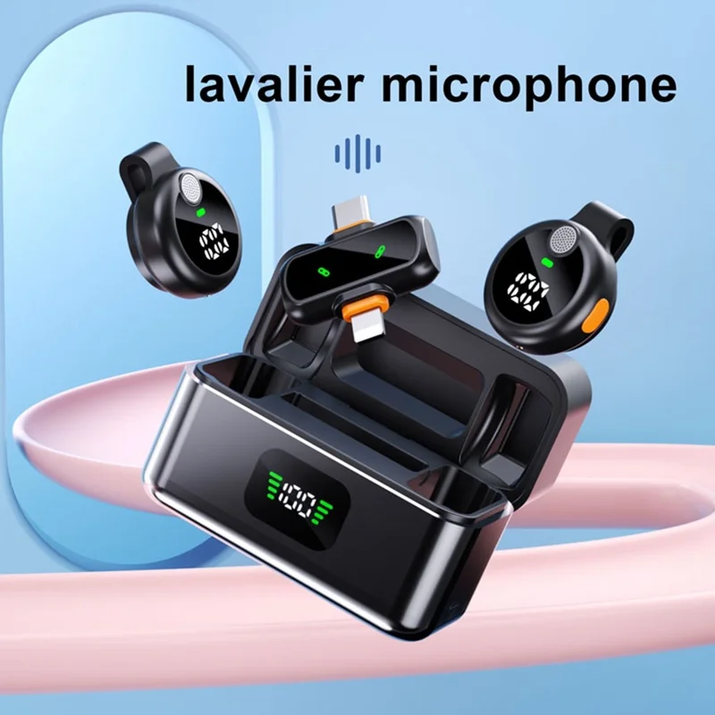 QY30 2Pcs 2.4G Wireless Lavalier Microphones with Receiver Noise Cancelling Lapel Mic for Live Streaming