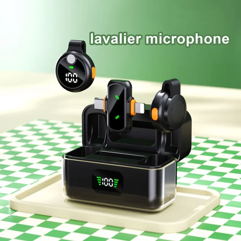 QY30 2Pcs 2.4G Wireless Lavalier Microphones with Receiver Noise Cancelling Lapel Mic for Live Streaming