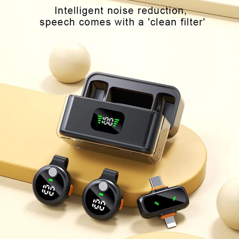 QY30 2Pcs 2.4G Wireless Lavalier Microphones with Receiver Noise Cancelling Lapel Mic for Live Streaming