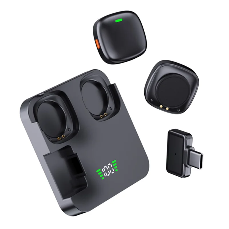 QY50 2Pcs 2.4GHz Wireless Lavalier Microphone with Receiver 360 Degree Pickup ANC Mic