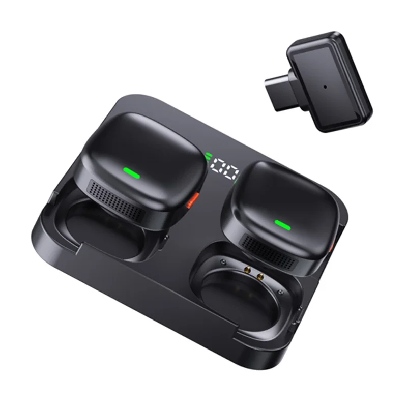 QY50 2Pcs 2.4GHz Wireless Lavalier Microphone with Receiver 360 Degree Pickup ANC Mic
