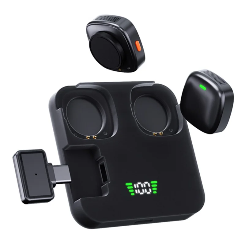 QY50 2Pcs 2.4GHz Wireless Lavalier Microphone with Receiver 360 Degree Pickup ANC Mic