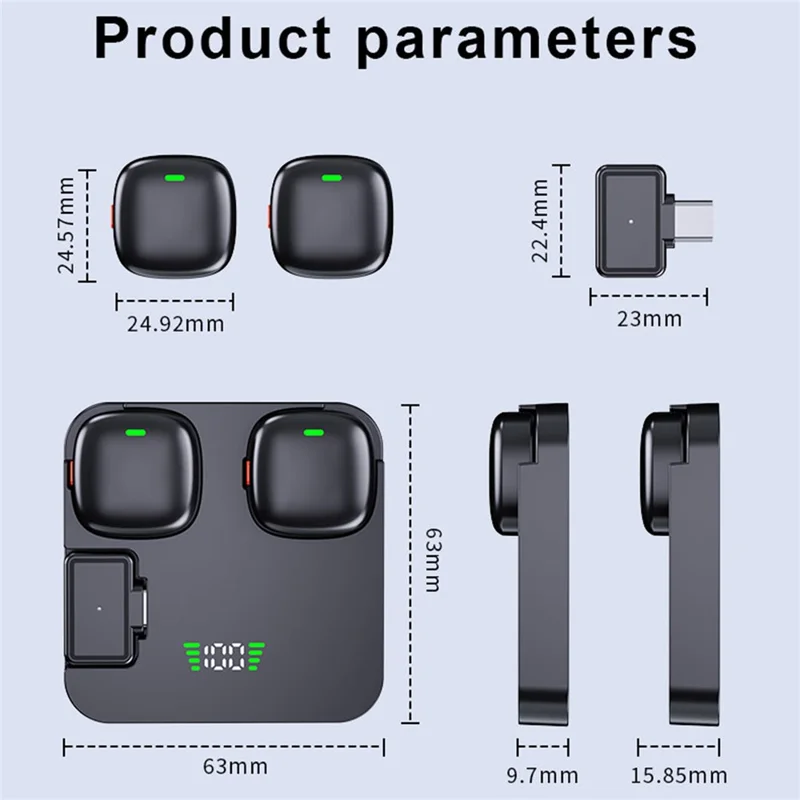 QY50 2Pcs 2.4GHz Wireless Lavalier Microphone with Receiver 360 Degree Pickup ANC Mic