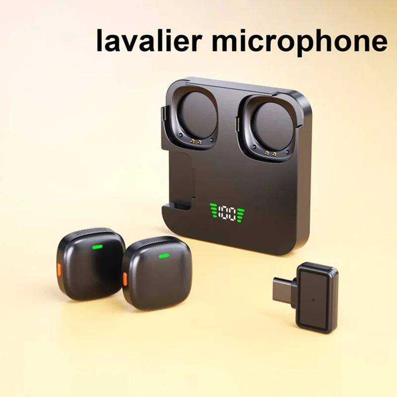 QY50 2Pcs 2.4GHz Wireless Lavalier Microphone with Receiver 360 Degree Pickup ANC Mic