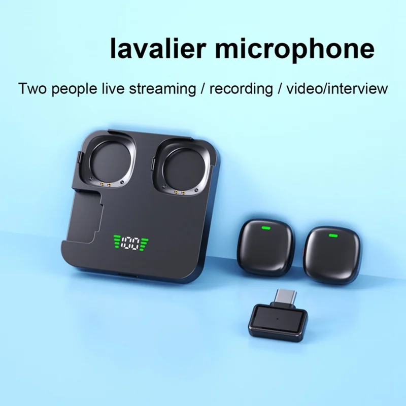 QY50 2Pcs 2.4GHz Wireless Lavalier Microphone with Receiver 360 Degree Pickup ANC Mic