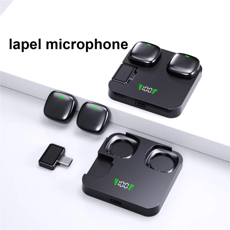 QY50 2Pcs 2.4GHz Wireless Lavalier Microphone with Receiver 360 Degree Pickup ANC Mic