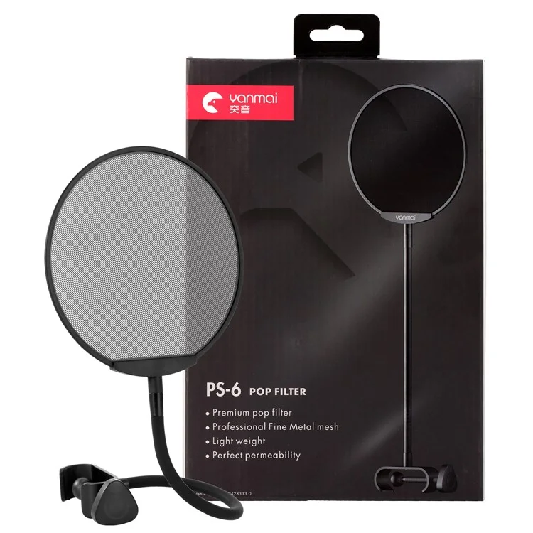 Microphone à condensateur de studio YANMAI PS-6 avec filtre anti-pop en acier maille filtre, accessoire pour diffusion en direct