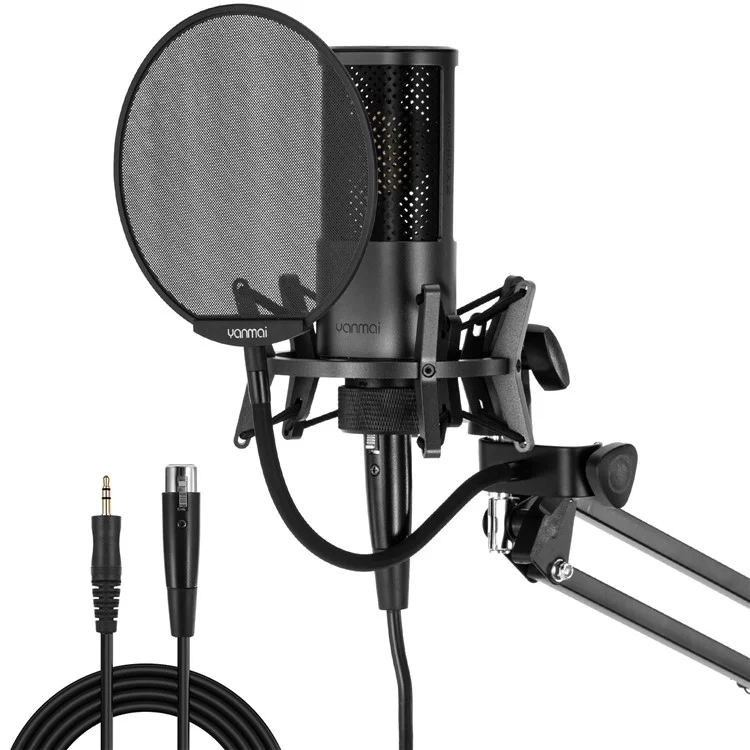 YANMAI X2 Condensador Microfone Kit Cardioid Mic Shock Mount+tampa de Espuma+cabo Para Gravação de Estúdio Para PC