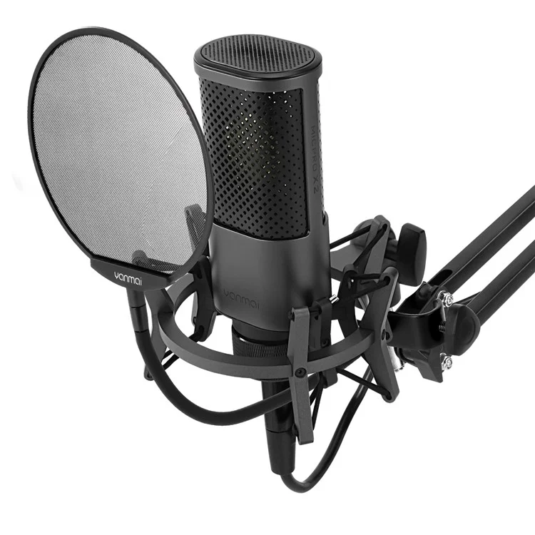 YANMAI X2 Condenser Microphone Kit Cardioid Mic Shock Mount+Foam Cap+Cable for PC Studio Recording