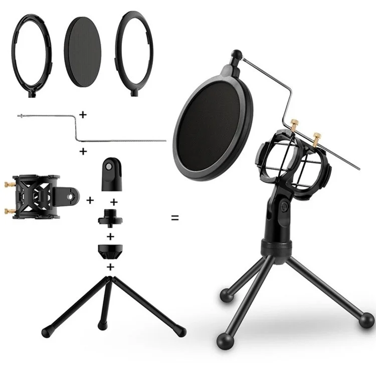 Yanmai PS-3 Tragbares Mikrofon-pop-filter-mesh Schockdesktop-ständer - Schwarz