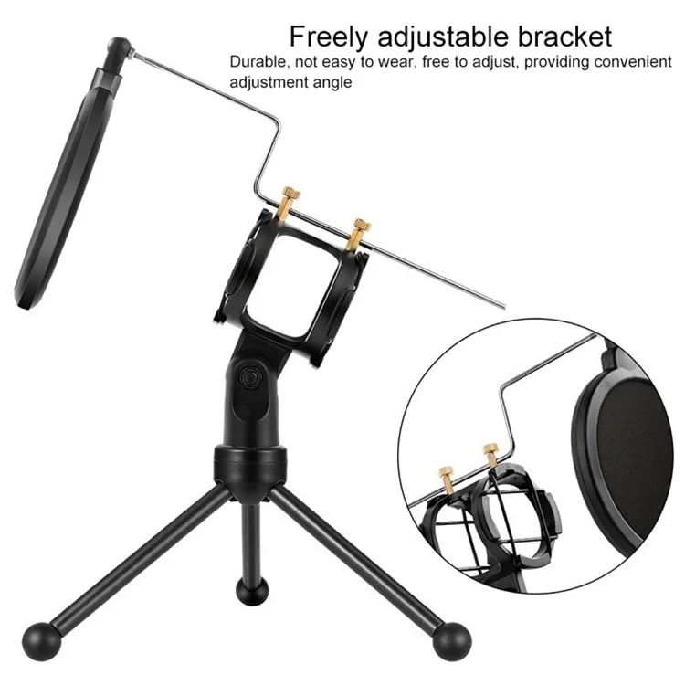 Yanmai PS-3 Tragbares Mikrofon-pop-filter-mesh Schockdesktop-ständer - Schwarz