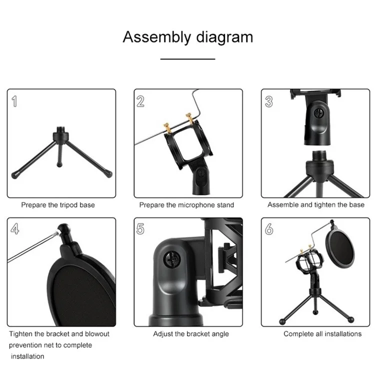 Yanmai PS-3 Tragbares Mikrofon-pop-filter-mesh Schockdesktop-ständer - Schwarz