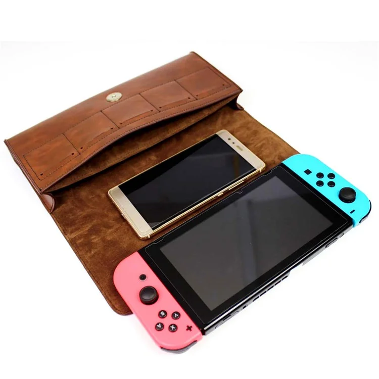 Pochette De Rangement De Protection En Cuir PU Portable Pochette Pour Commutateur Nintendo - Café