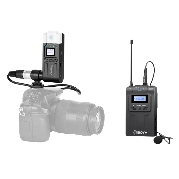 Boya BY-WM8 Pro-k7 UHF Transmittetore Del Sistema Wireless Microfono+xlr Ricevitore Plug-on LCD Display 48 Canali 50m Range Effect Range Lavalier Mic